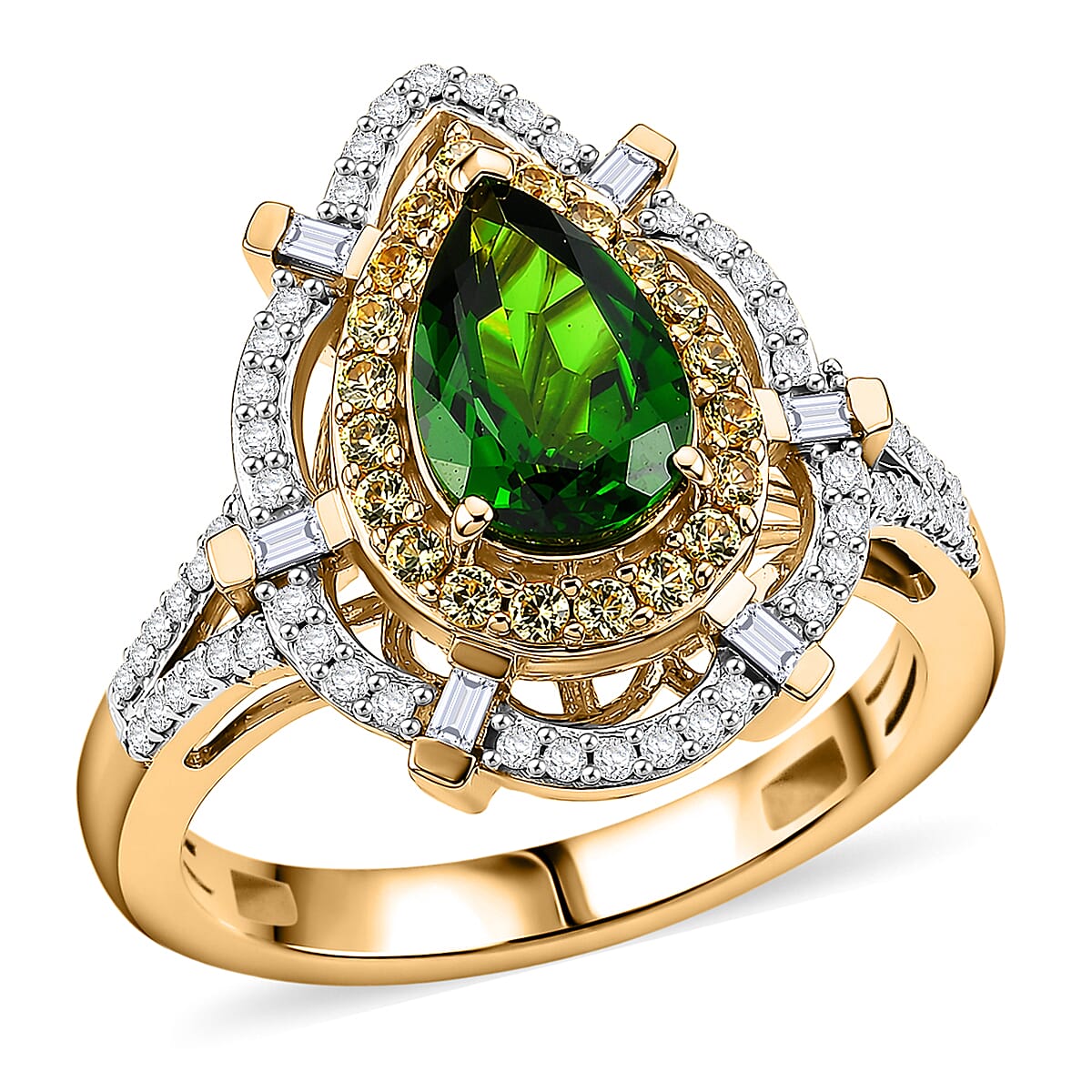 D'Joy Chrome Diopside and Multi Gemstone 1.90 ctw Royal Garden Glow Ring in 18K Vermeil Yellow Gold Over Sterling Silver (Size 10.0)