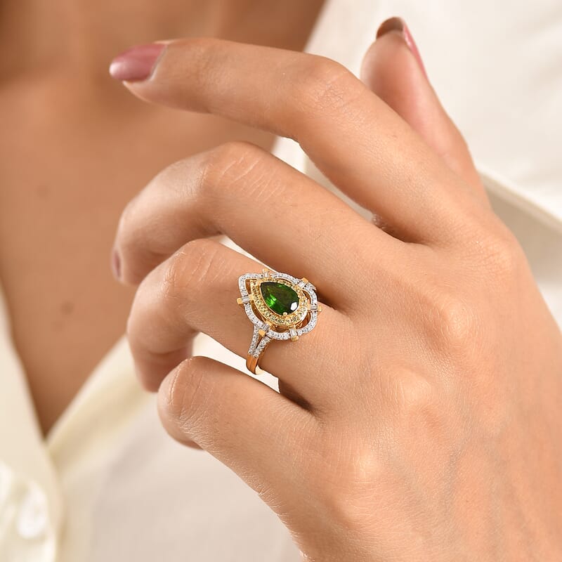 D'Joy Chrome Diopside and Multi Gemstone 1.90 ctw Royal Garden Glow Ring in 18K Vermeil Yellow Gold Over Sterling Silver (Size 10.0)