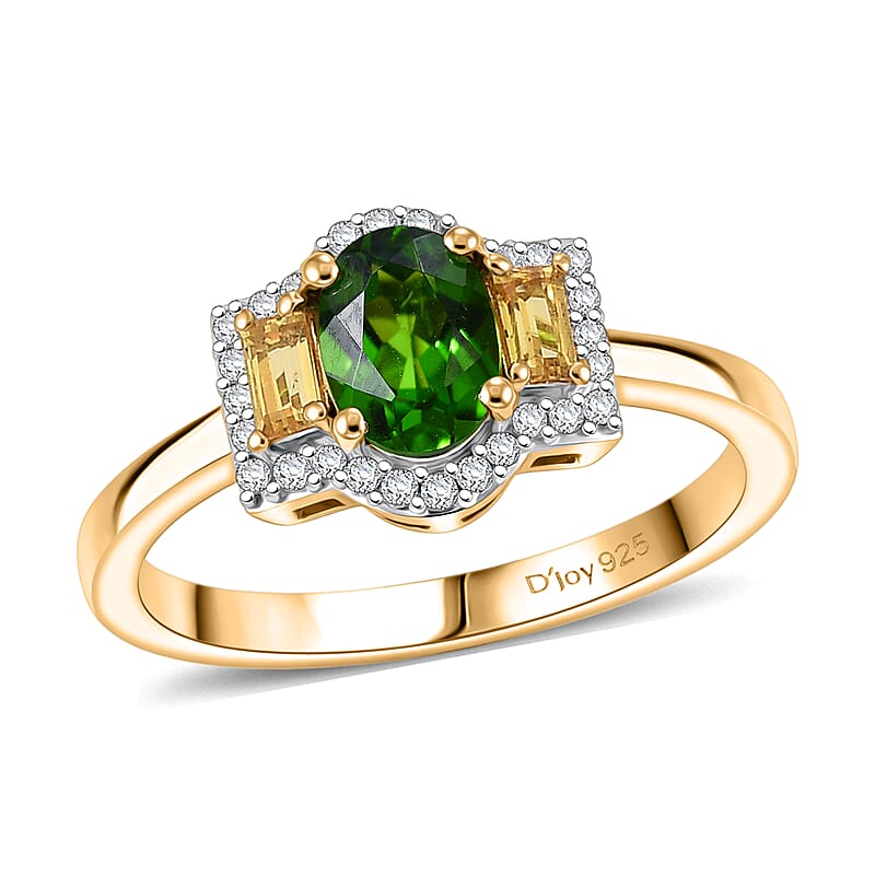 D'Joy Chrome Diopside and Multi Gemstone 1.25 ctw Twilight Garden Ring in 18K Vermeil Yellow Gold Over Sterling Silver (Size 10.0)