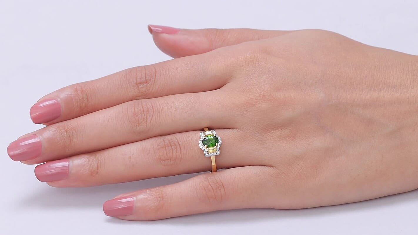 D'Joy Chrome Diopside, Multi Gemstone Ring in 18K Vermeil YG Over Sterling Silver (Size 10.0) 1.25 ctw