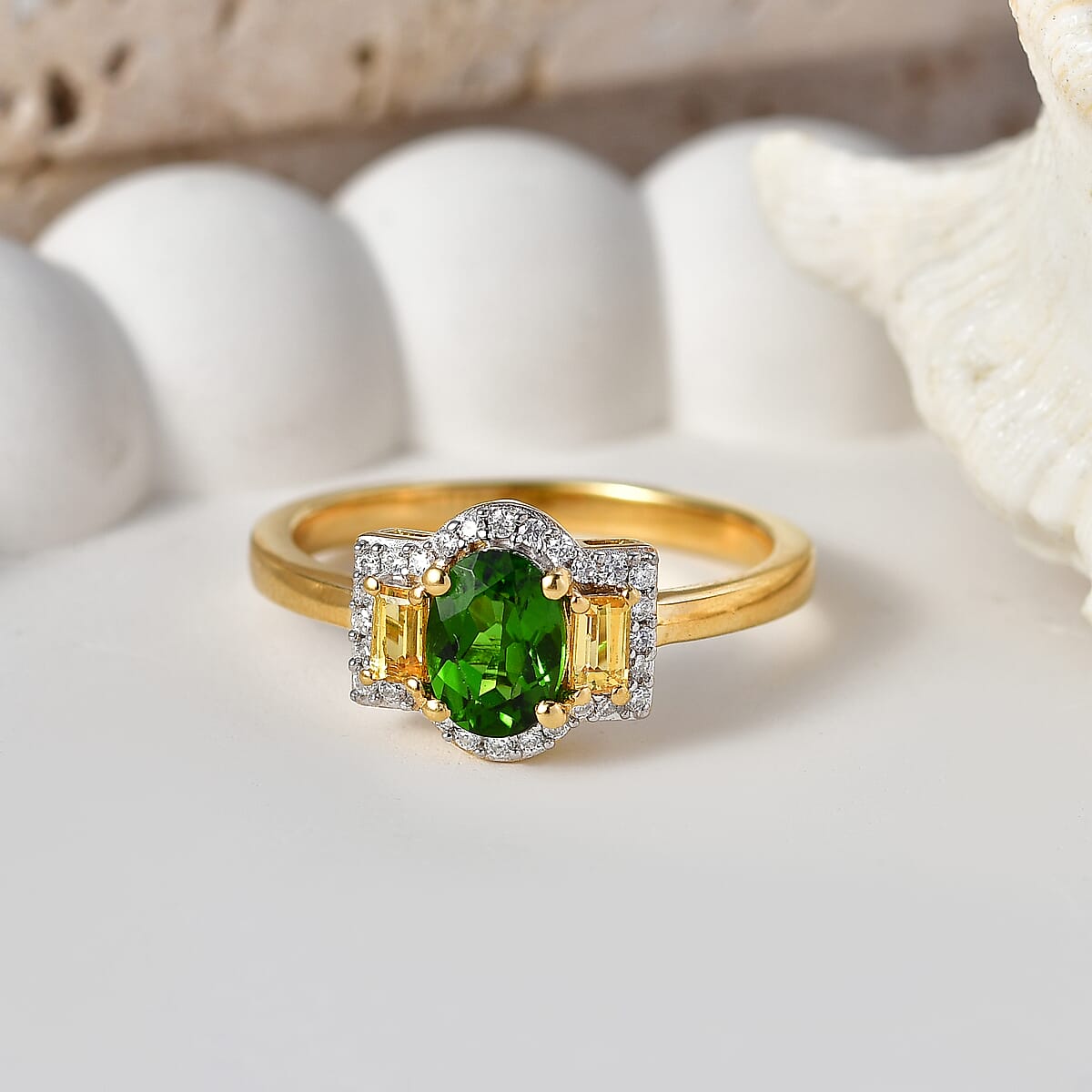 D'Joy Chrome Diopside and Multi Gemstone 1.25 ctw Twilight Garden Ring in 18K Vermeil Yellow Gold Over Sterling Silver (Size 8.0) image number 1