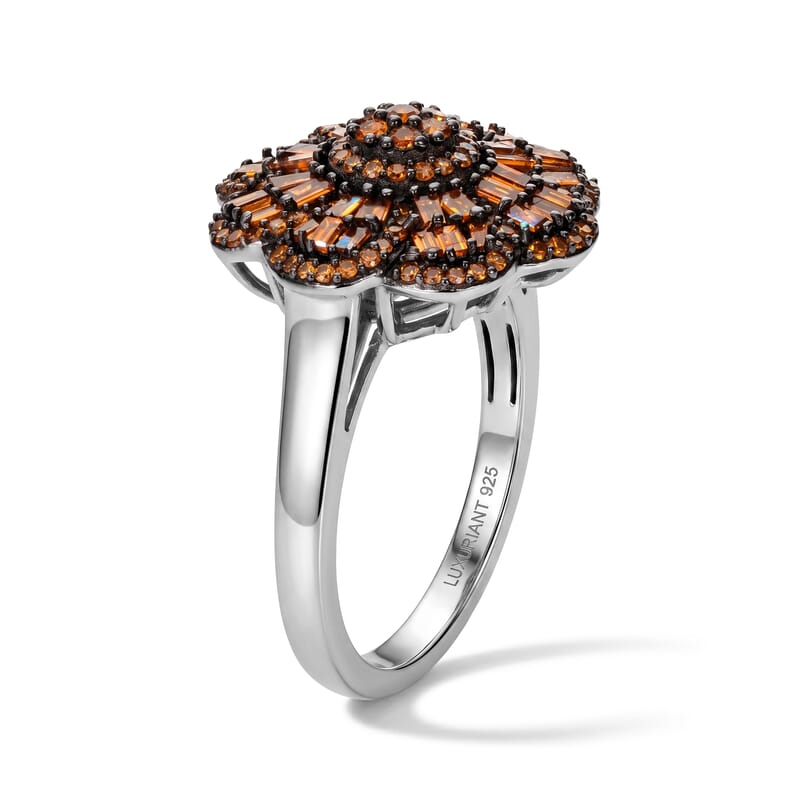 Luxuriant Lab Grown Fire Orange Diamond (IR) SI 1.00 ctw Scarlet Bloom Ring in Rhodium Over Sterling Silver (Size 6.0)