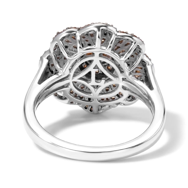 Luxuriant Lab Grown Fire Orange Diamond (IR) SI 1.00 ctw Scarlet Bloom Ring in Rhodium Over Sterling Silver (Size 6.0)
