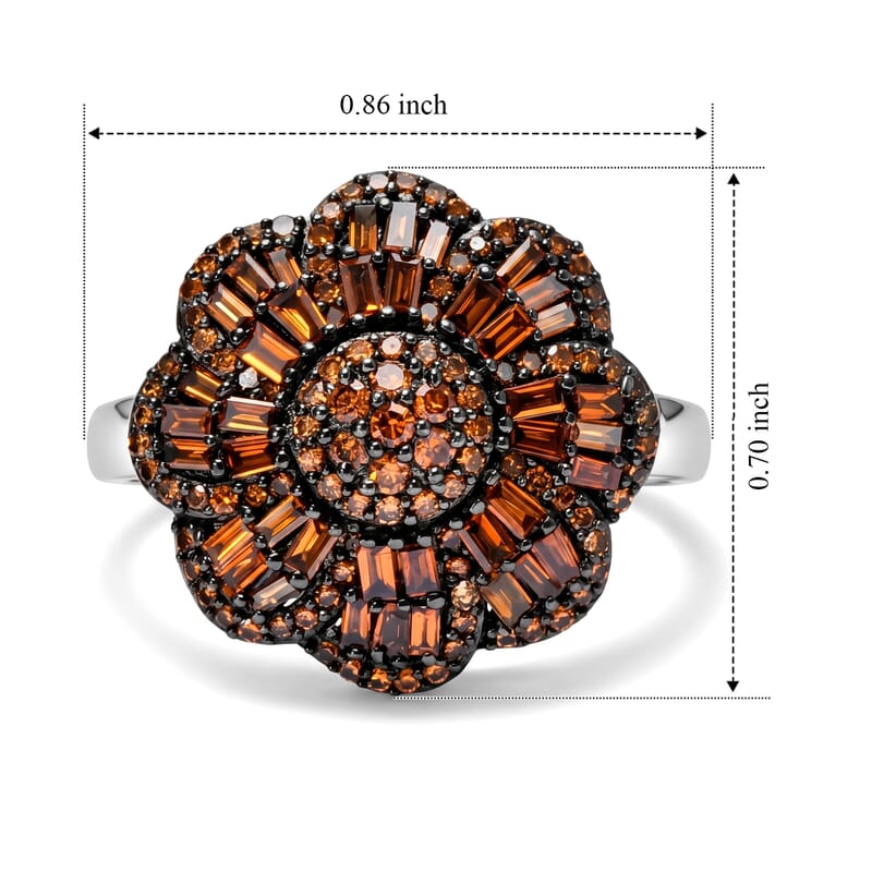 Luxuriant Lab Grown Fire Orange Diamond (IR) SI 1.00 ctw Scarlet Bloom Ring in Rhodium Over Sterling Silver (Size 6.0)