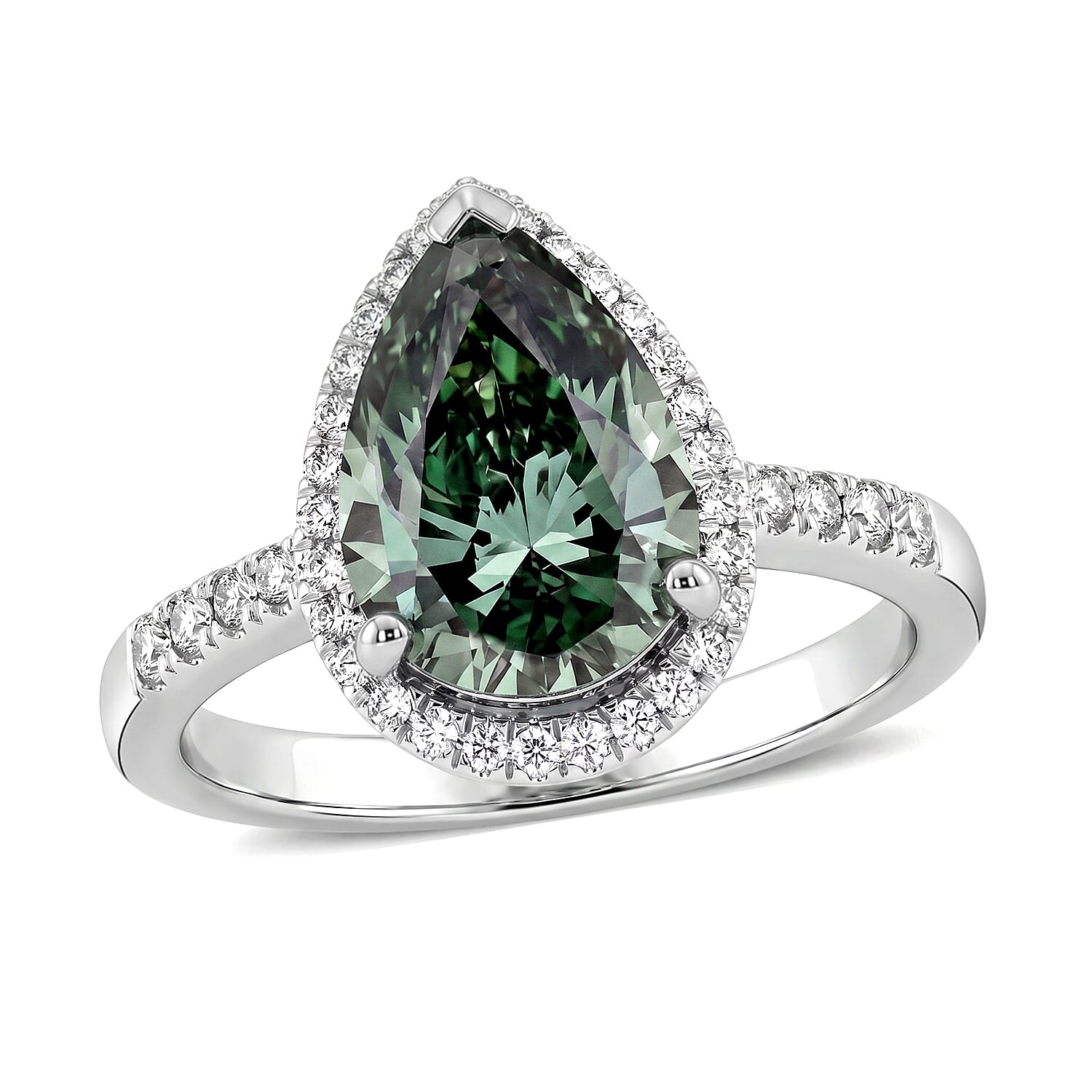 950 Platinum Luxuriant Lab Grown Green Diamond (IR) and Lab Grown Diamond (VS) Green Aurora Drop Ring (Size 6.0) (5.45 g) 2.80 ctw
