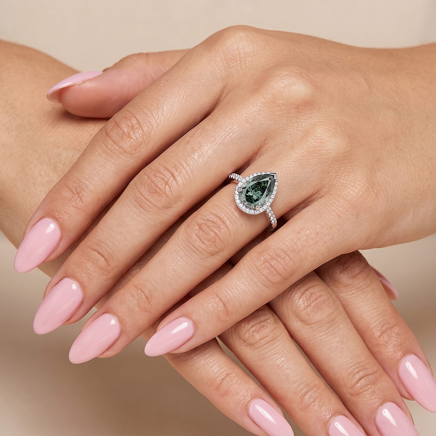 Luxuriant Lab Grown Green Diamond (IR) and Lab Grown Diamond (VS) 2.80 ctw Green Aurora Drop Ring in 950 Platinum (Size 6.0) 5.45 Grams