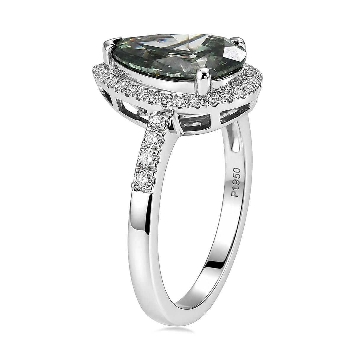 950 Platinum Luxuriant Lab Grown Green Diamond (IR) and Lab Grown Diamond (VS) Green Aurora Drop Ring (Size 6.0) (5.45 g) 2.80 ctw image number 3