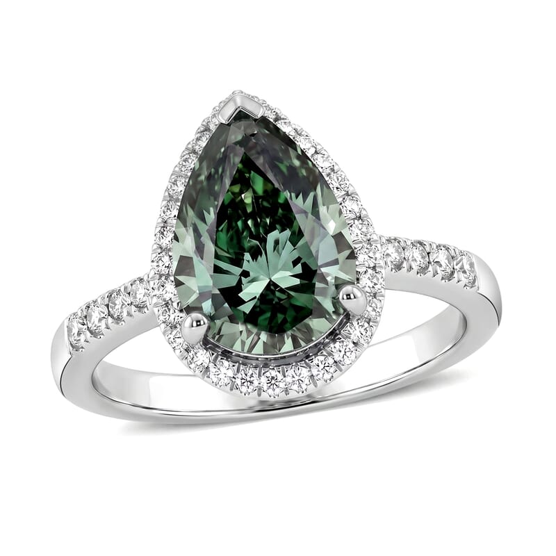 Luxuriant Lab Grown Green Diamond (IR) and Lab Grown Diamond (VS) 2.80 ctw Green Aurora Drop Ring in 950 Platinum (Size 7.0) 5.45 Grams