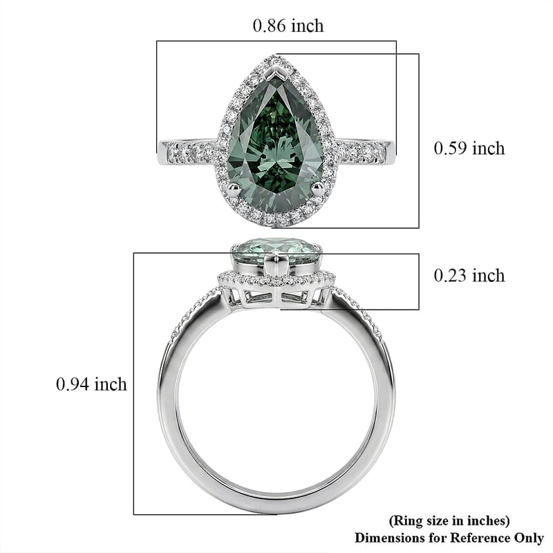 Luxuriant Lab Grown Green Diamond (IR) and Lab Grown Diamond (VS) 2.80 ctw Green Aurora Drop Ring in 950 Platinum (Size 7.0) 5.45 Grams