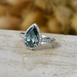 Luxuriant Lab Grown Green Diamond (IR) and Lab Grown Diamond (VS) 2.80 ctw Green Aurora Drop Ring in 950 Platinum (Size 8.0) 5.45 Grams