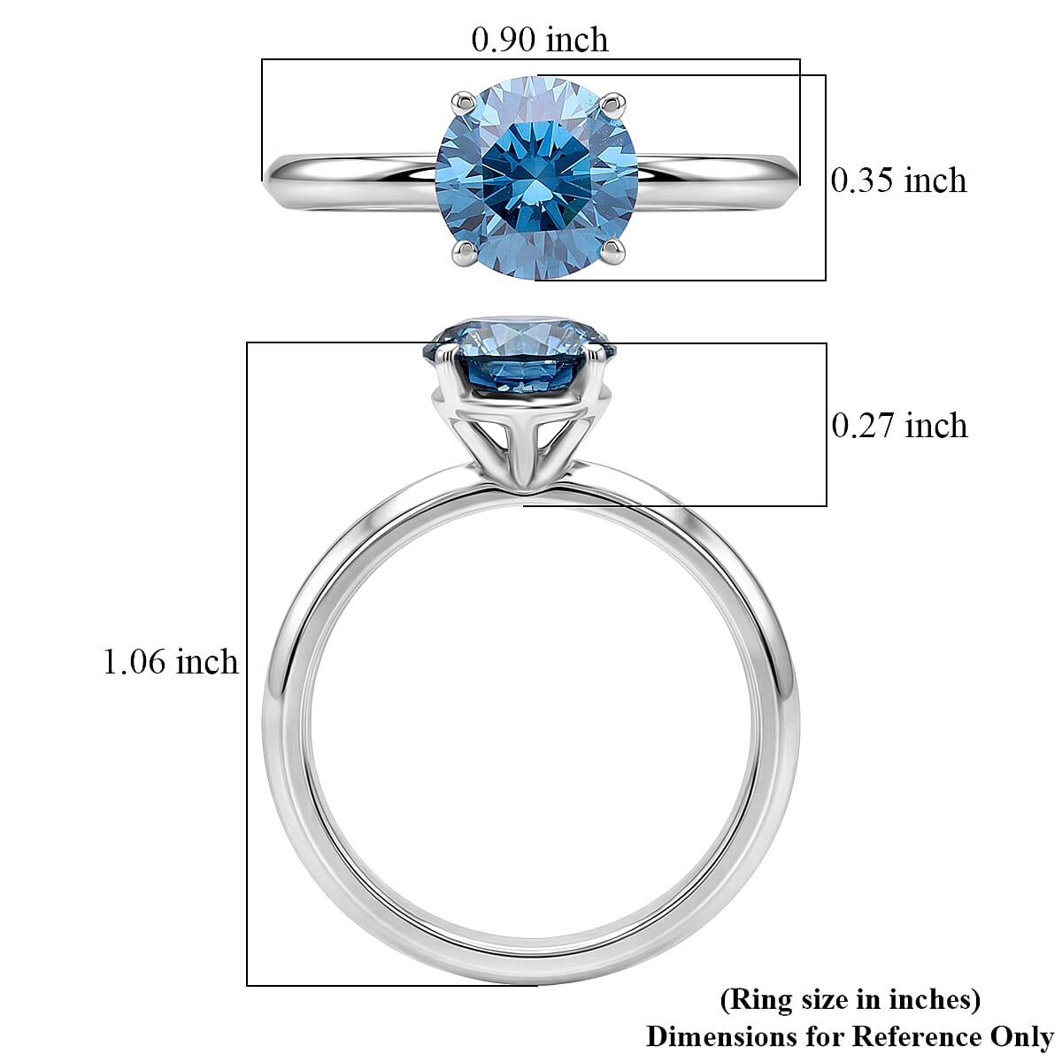 Luxuriant Lab Grown Blue Diamond (IR) 1.50 ctw Classic Solitaire Ring in Rhodium Over Sterling Silver (Size 6.0) image number 5