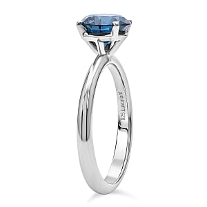 Luxuriant Lab Grown Blue Diamond (IR) 1.50 ctw Classic Solitaire Ring in Rhodium Over Sterling Silver (Size 7.0)