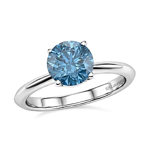 Luxuriant Lab Grown Blue Diamond (IR) 1.50 ctw Classic Solitaire Ring in Rhodium Over Sterling Silver (Size 9.0)