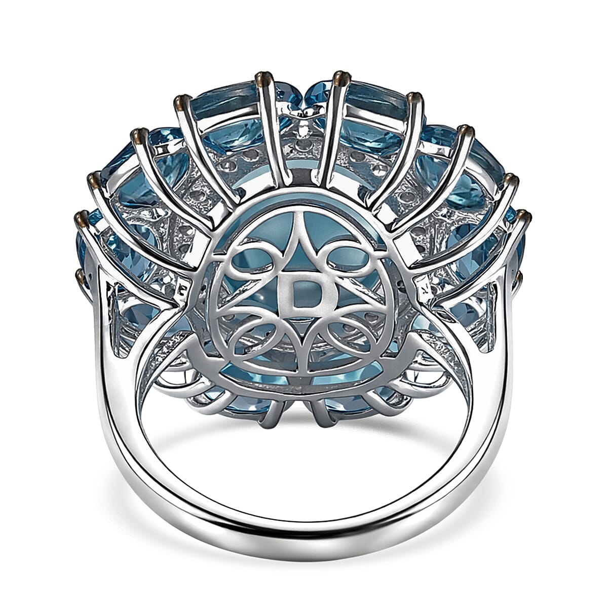 D'Joy AAA Larimar and Multi Gemstone 21.00 ctw Ocean Light Halo Ring in Rhodium Over Sterling Silver (Size 10.0) image number 4