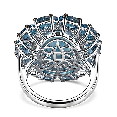 D'Joy AAA Larimar and Multi Gemstone 21.00 ctw Ocean Light Halo Ring in Rhodium Over Sterling Silver (Size 10.0)