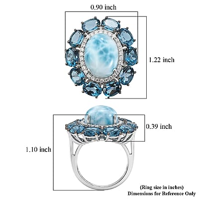 D'Joy AAA Larimar and Multi Gemstone 21.00 ctw Ocean Light Halo Ring in Rhodium Over Sterling Silver (Size 10.0)