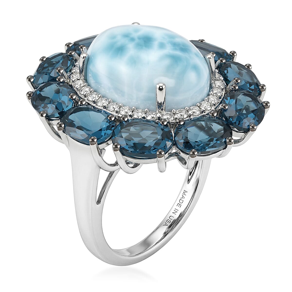 D'Joy AAA Larimar and Multi Gemstone 21.00 ctw Ring in Rhodium Over Sterling Silver (Size 8.0) image number 3