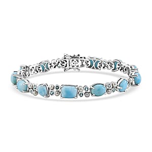 D'Joy AAA Larimar and Multi Gemstone 16.00 ctw Seafoam Link Bracelet in Rhodium Over Sterling Silver (6.50 In) (Ships. in 8-10 Days)