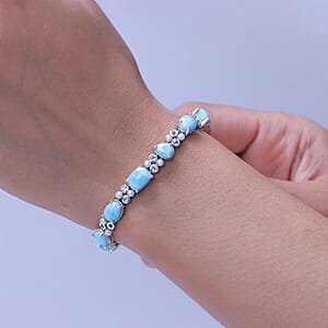 D'Joy AAA Larimar and Multi Gemstone 16.00 ctw Seafoam Link Bracelet in Rhodium Over Sterling Silver (6.50 In) (Ships. in 8-10 Days)