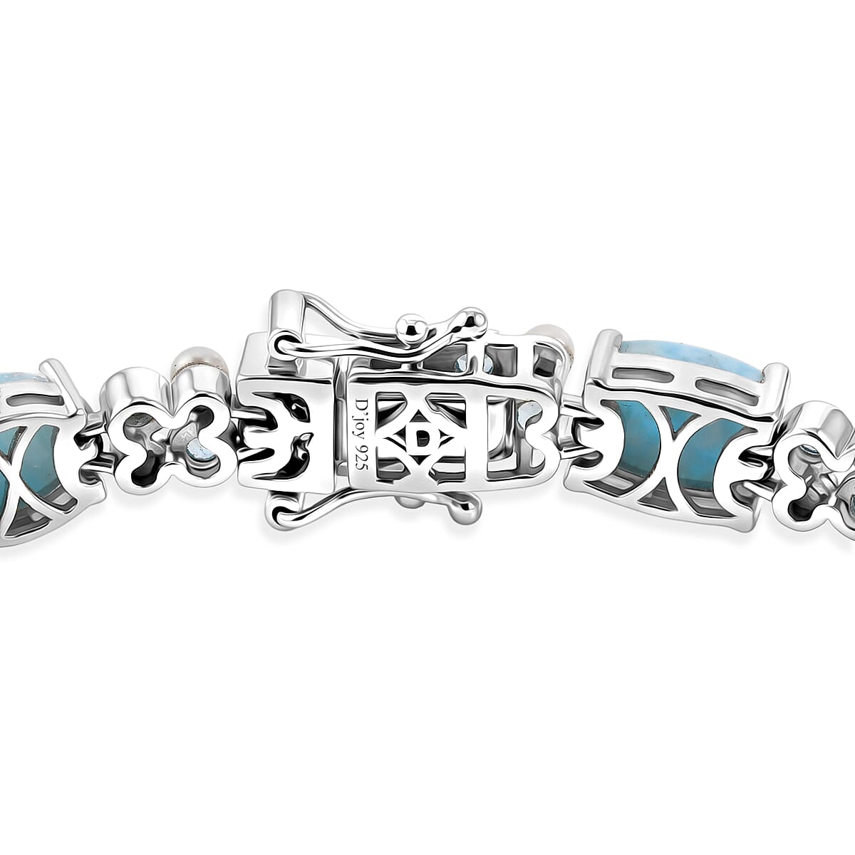 D'Joy AAA Larimar and Multi Gemstone 16.00 ctw Seafoam Link Bracelet in Rhodium Over Sterling Silver (6.50 In) image number 3