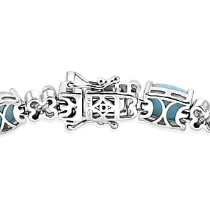 D'Joy AAA Larimar and Multi Gemstone 16.00 ctw Seafoam Link Bracelet in Rhodium Over Sterling Silver (6.50 In) (Ships. in 8-10 Days)