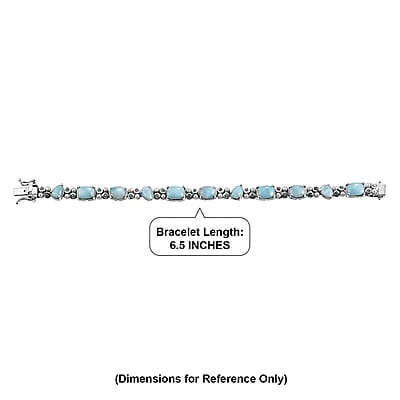 D'Joy AAA Larimar and Multi Gemstone 16.00 ctw Seafoam Link Bracelet in Rhodium Over Sterling Silver (6.50 In) (Ships. in 8-10 Days)