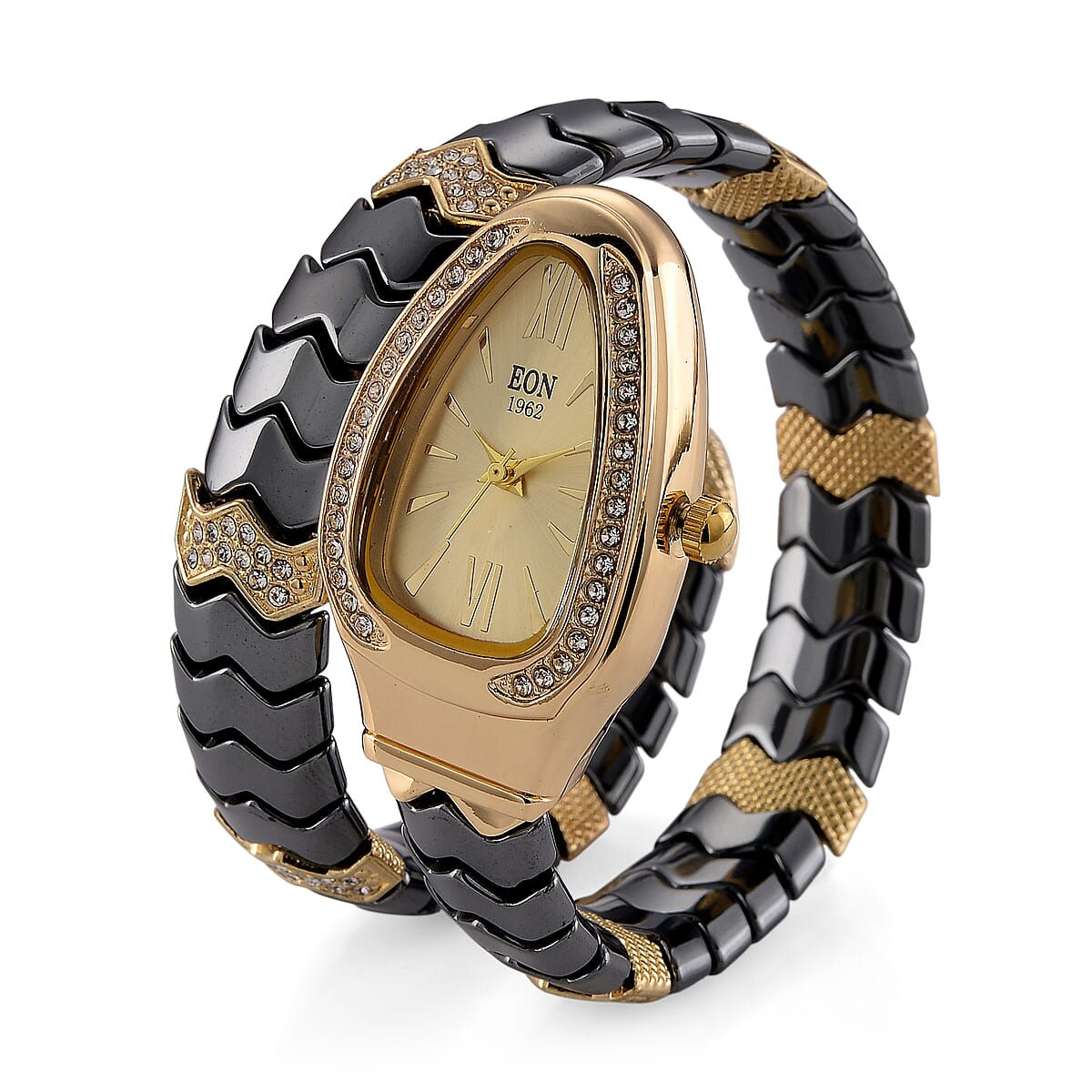 EON 1962 SL68 Quartz Movement Bangle Watch in Goldtone with Black Ceramic Strap image number 3