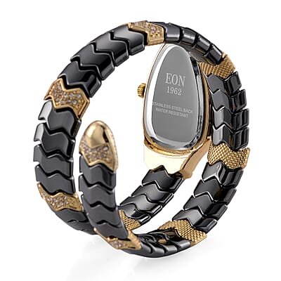 EON 1962 SL68 Quartz Movement Bangle Watch in Goldtone with Black Ceramic Strap