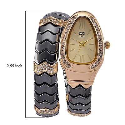 EON 1962 SL68 Quartz Movement Bangle Watch in Goldtone with Black Ceramic Strap