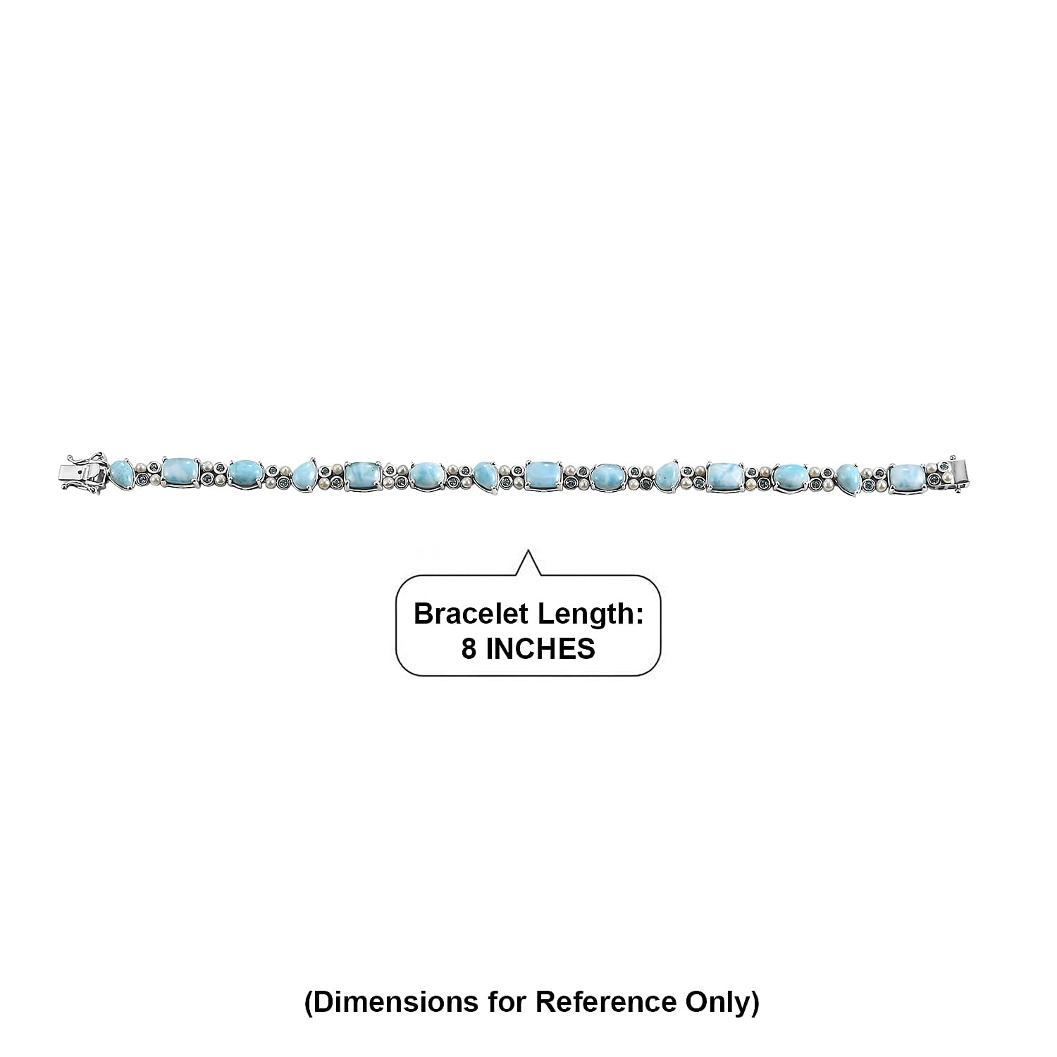 D'Joy AAA Larimar and Multi Gemstone 20.90 ctw Seafoam Link Bracelet in Rhodium Over Sterling Silver (8.00 In)