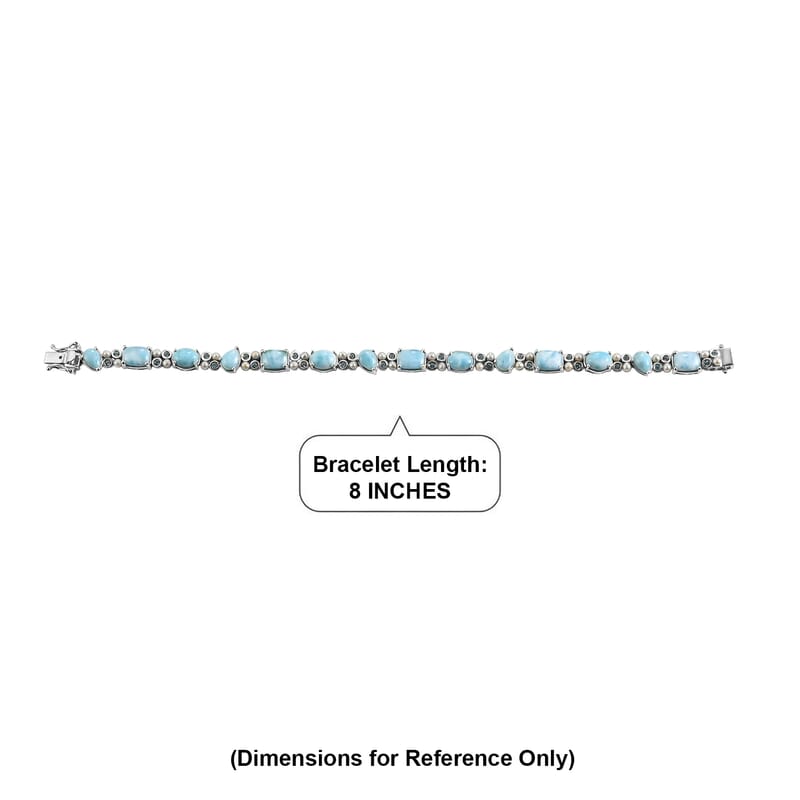 D'Joy AAA Larimar and Multi Gemstone 20.90 ctw Seafoam Link Bracelet in Rhodium Over Sterling Silver (8.00 In)