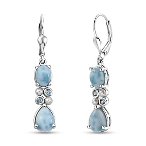 D'Joy Premium Larimar and Multi Gemstone 4.10 ctw Earrings in Rhodium Over Sterling Silver