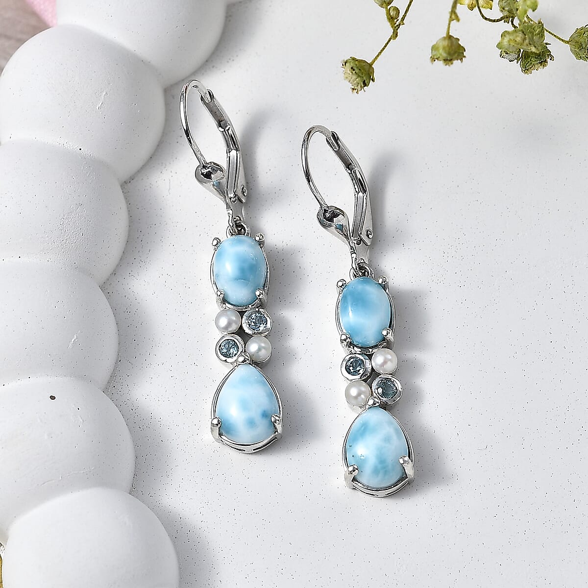 D'Joy Premium Larimar and Multi Gemstone 4.10 ctw Earrings in Rhodium Over Sterling Silver image number 1