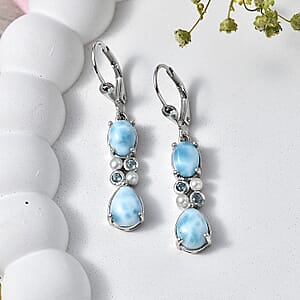 D'Joy Premium Larimar and Multi Gemstone 4.10 ctw Earrings in Rhodium Over Sterling Silver