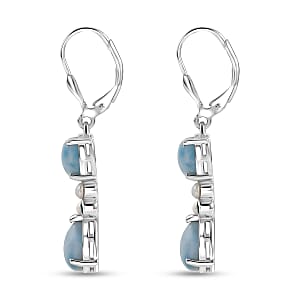 D'Joy Premium Larimar and Multi Gemstone 4.10 ctw Earrings in Rhodium Over Sterling Silver