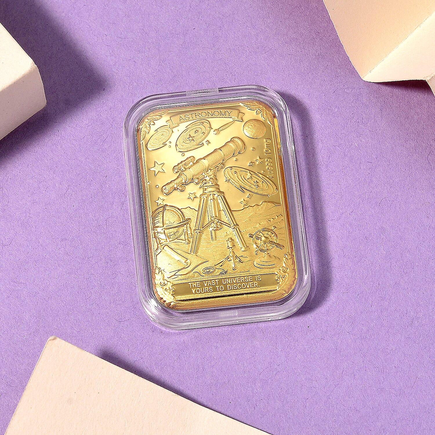 24K Yellow Gold Astronomy The Vast Universe is Yours to Discover Embossed Sheet (31x45.5mm) 10mg