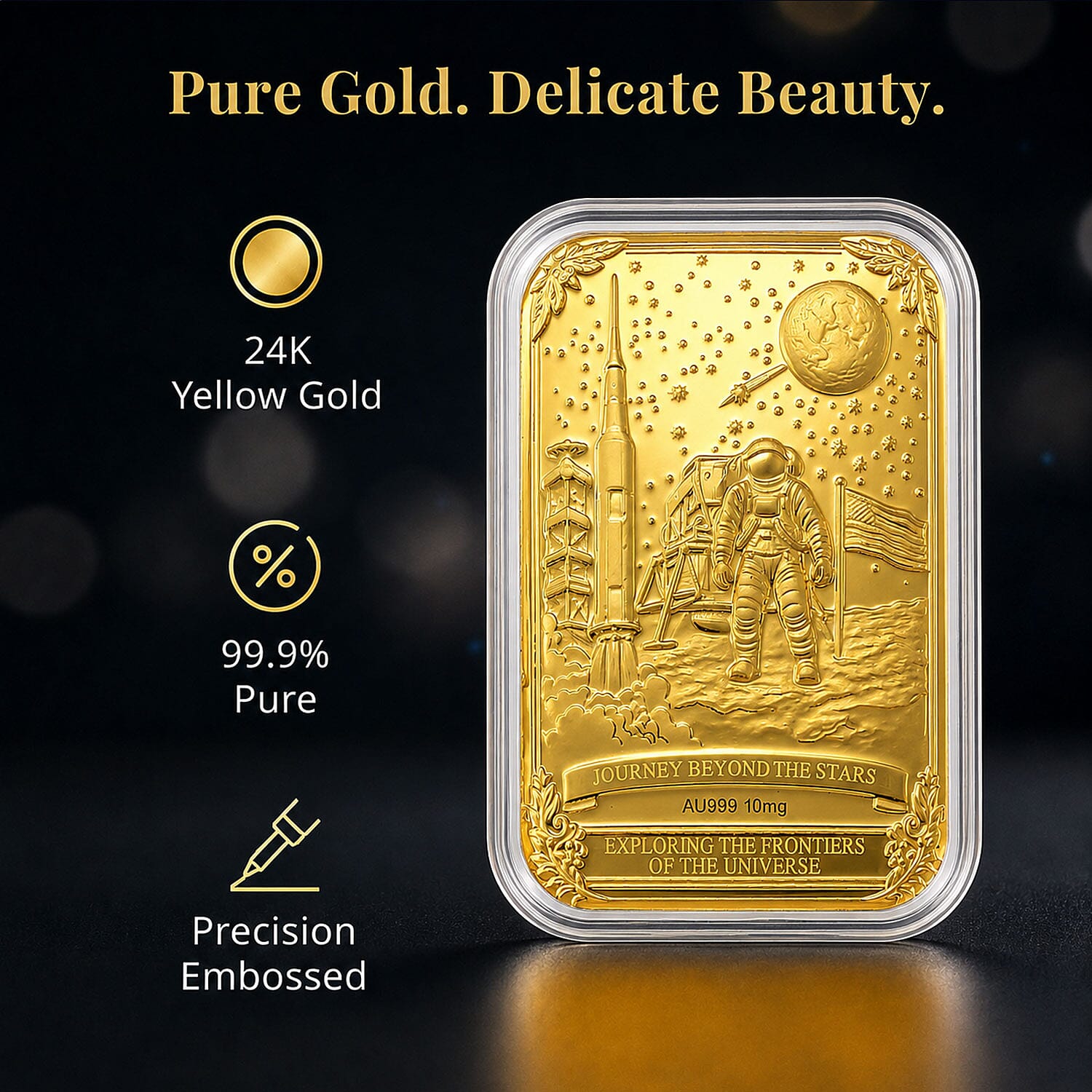 24K Yellow Gold Journey Beyond The Stars Embossed Sheet (31x45.5mm) 10mg