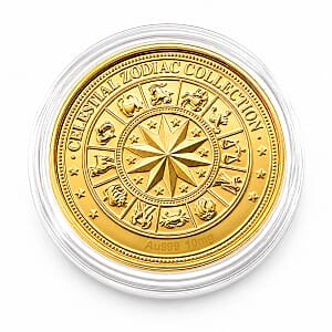 24K Gold Celestial Zodiac Collection - Aries Embossed Double View Coin Sheet 10mg (50mm)