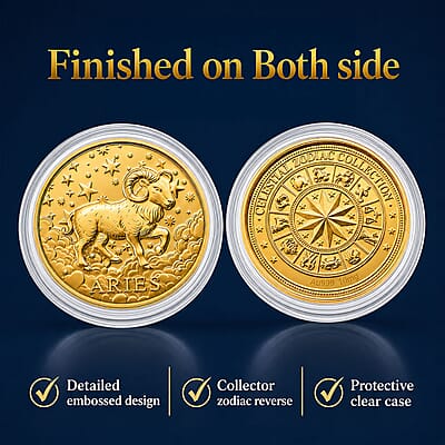 24K Gold Celestial Zodiac Collection - Aries Embossed Double View Coin Sheet 10mg (50mm)
