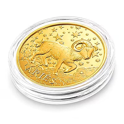 24K Gold Celestial Zodiac Collection - Aries Embossed Double View Coin Sheet 10mg (50mm)