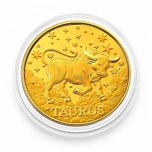24K Gold Celestial Zodiac Collection - Taurus Embossed Double View Coin Sheet 10mg (50mm)