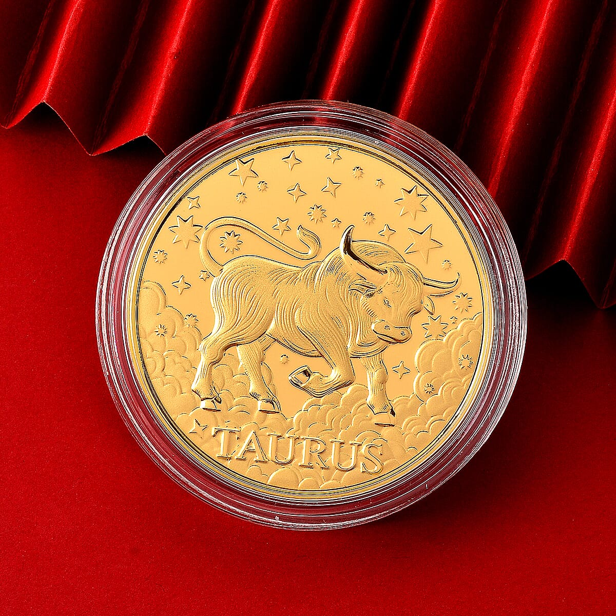 24K Gold Celestial Zodiac Collection - Taurus Embossed Double View Coin Sheet 10mg (50mm) image number 1