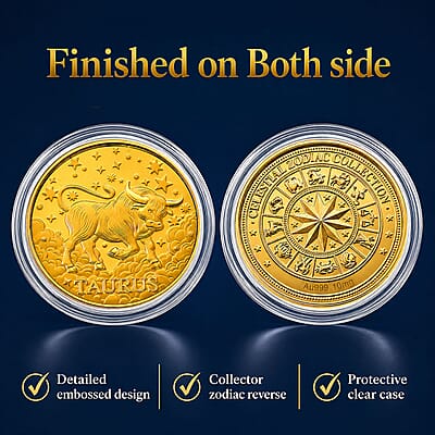 24K Gold Celestial Zodiac Collection - Taurus Embossed Double View Coin Sheet 10mg (50mm)