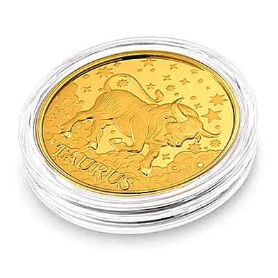 24K Gold Celestial Zodiac Collection - Taurus Embossed Double View Coin Sheet 10mg (50mm)