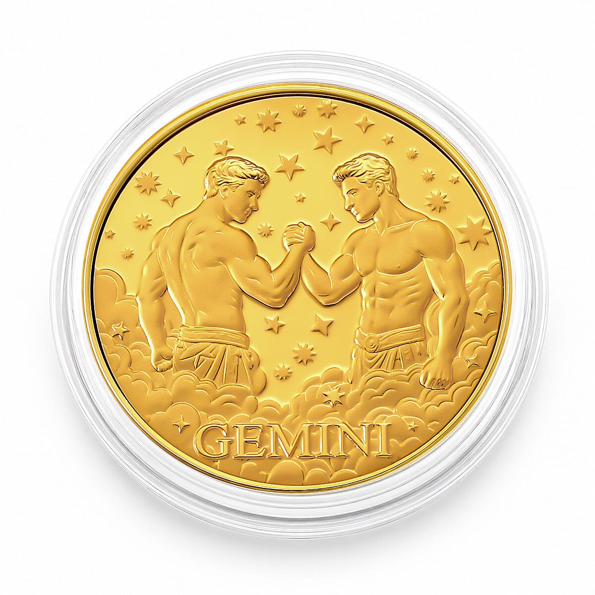24K Gold Celestial Zodiac Collection - Gemini Embossed Double View Coin Sheet 10mg (50mm)