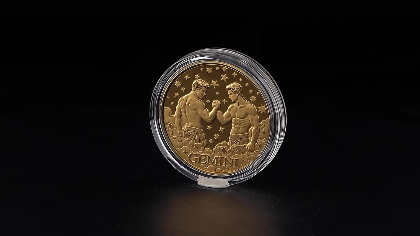24K Gold Celestial Zodiac Collection - Gemini Embossed Double View Coin Bar 10mg (50mm)