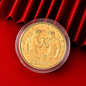 24K Gold Celestial Zodiac Collection - Gemini Embossed Double View Coin Sheet 10mg (50mm)