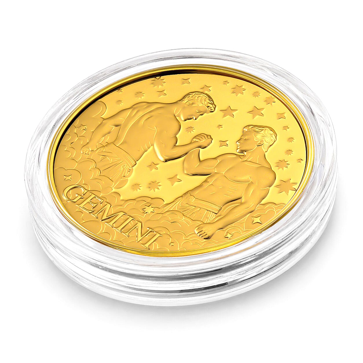 24K Gold Celestial Zodiac Collection - Gemini Embossed Double View Coin Sheet 10mg (50mm)