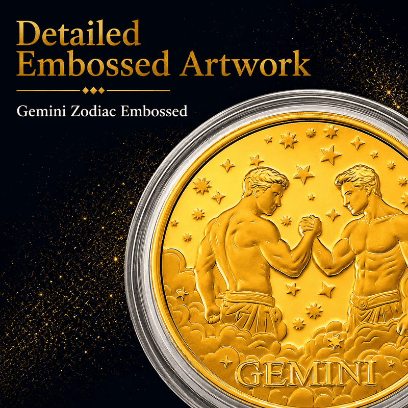 24K Gold Celestial Zodiac Collection - Gemini Embossed Double View Coin Sheet 10mg (50mm)