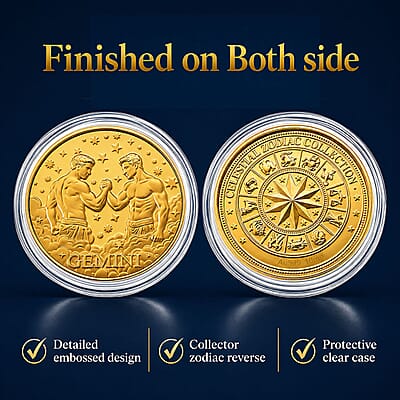 24K Gold Celestial Zodiac Collection - Gemini Embossed Double View Coin Sheet 10mg (50mm)